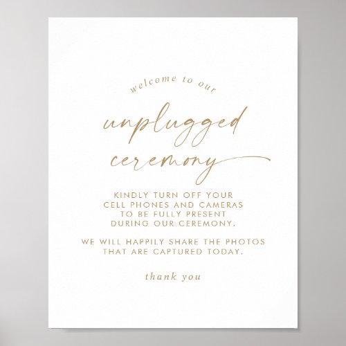 Modern Gold Script Unplugged Ceremony Sign
