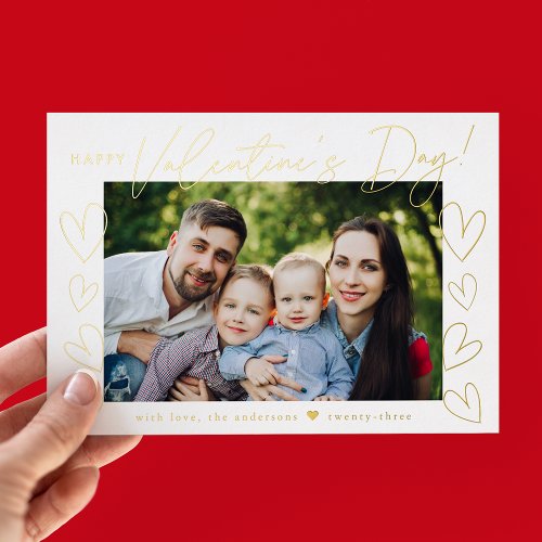 Modern Gold Script Valentines Day Photo Foil Holiday Card