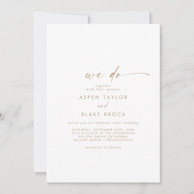 Modern Gold Script We Do Wedding Invitation (Front)