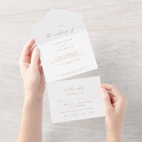 Modern Gold Script Wedding All In One Invitation