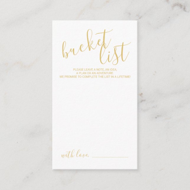 Modern Gold Script Wedding Bucket List Advice Card (Front)