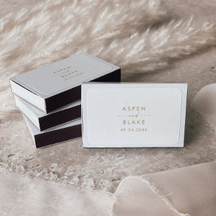 Modern Gold Script Wedding Favor Matchboxes