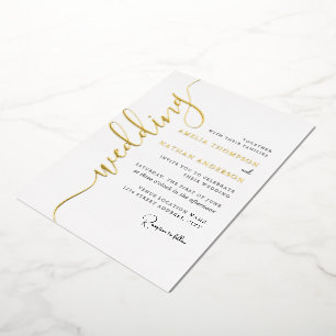 Modern Gold Script Wedding  Foil Invitation