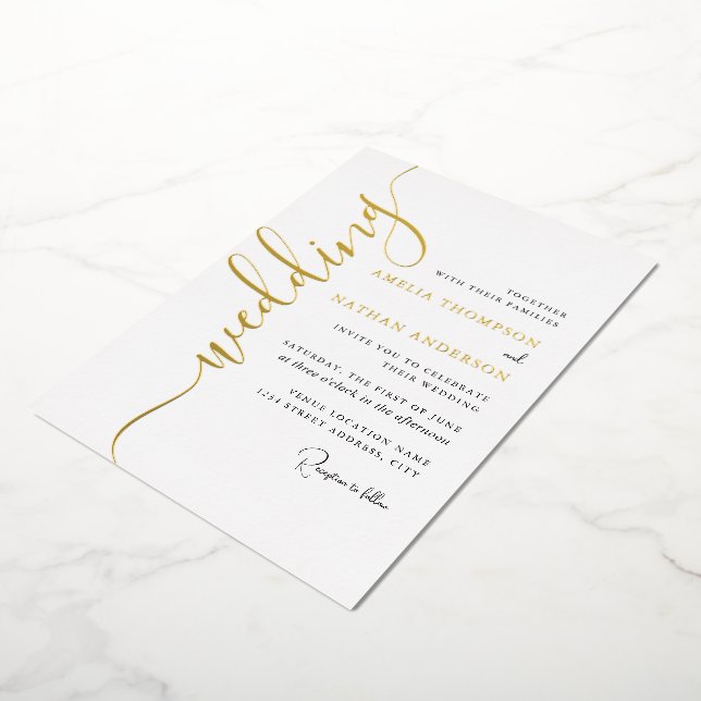 Modern Gold Script Wedding  Foil Invitation (Rotated)