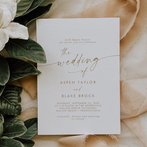 Modern Gold Script Wedding Invitation