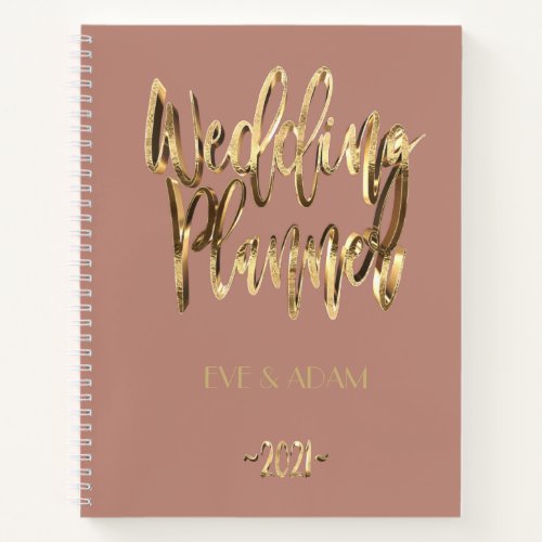 Modern Gold Script Wedding Planner 2021 Rose Gold Notebook