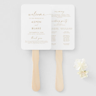 Modern Gold Script Wedding Program Hand Fan