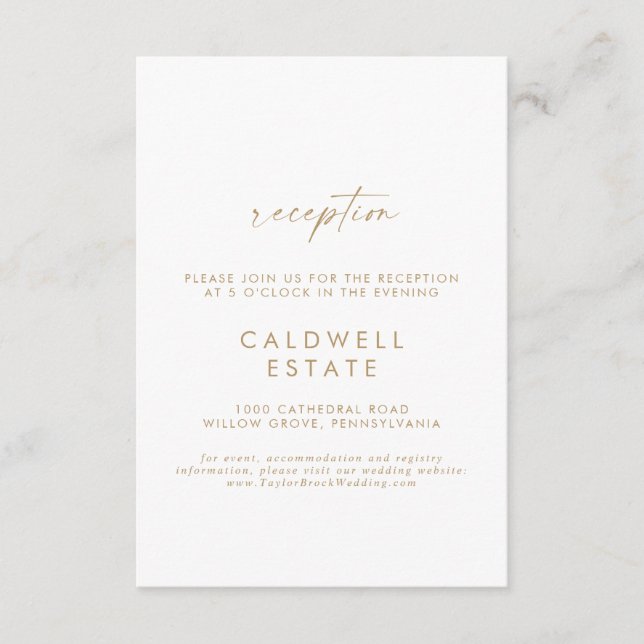 Modern Gold Script Wedding Reception Insert Card (Front)