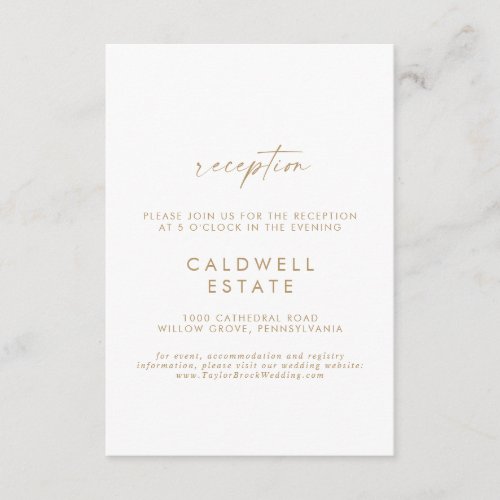 Modern Gold Script Wedding Reception Insert Card