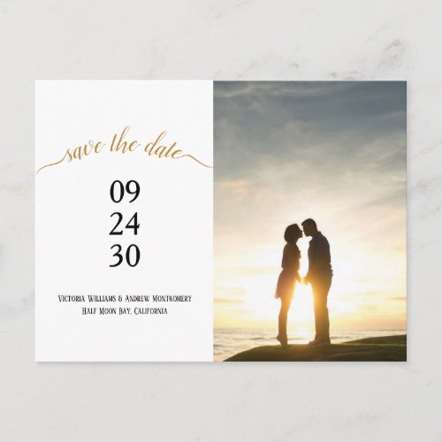 Modern Gold Script Wedding Save Date Photo Announcement Postcard