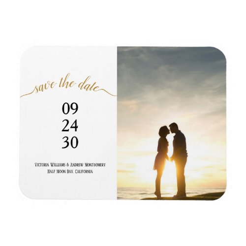 Modern Gold Script Wedding Save Date Photo Magnet