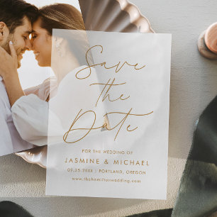 Modern Gold Script Wedding Save the Date Vellum Invitations