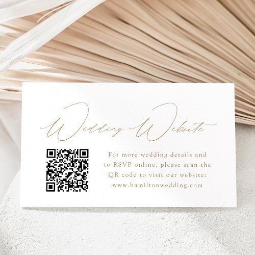 Modern Gold Script Wedding Website QR Code Enclosure Card