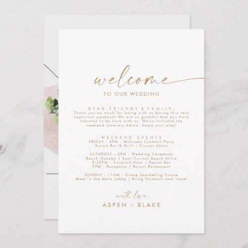 Modern Gold Script Welcome Letter Itinerary  Map