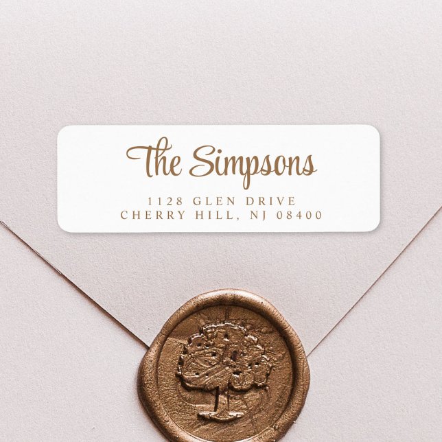 Modern Gold Script White Return Address Label (Creator Uploaded)