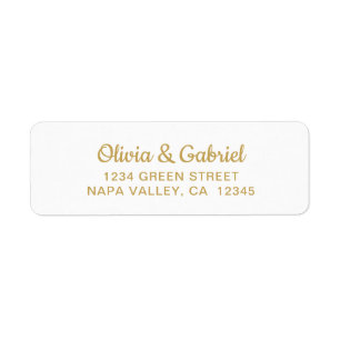 Modern gold Script. White Wedding Return Address Label