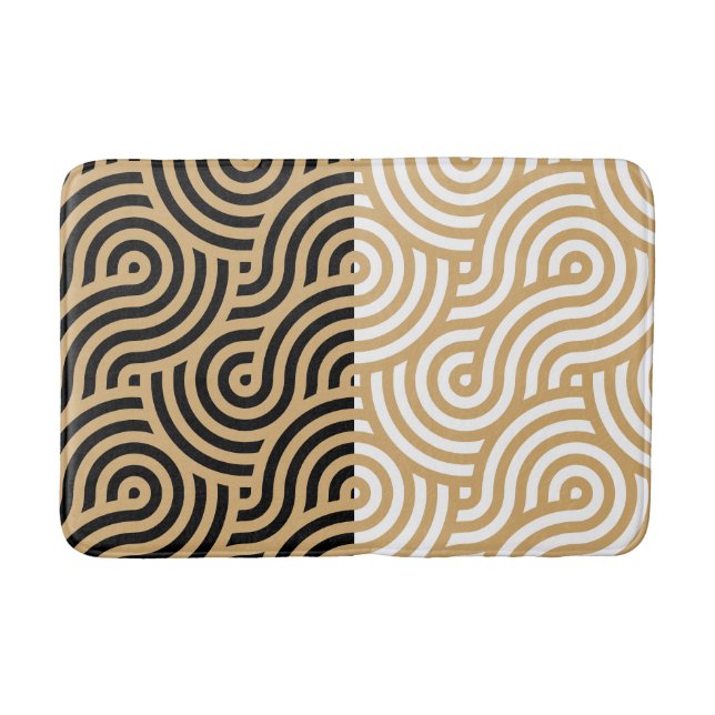 Modern Gold Sea Ocean Waves Outlines Pattern Bath Mat (Front)