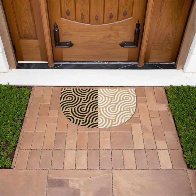 Modern Gold Sea Ocean Waves Outlines Pattern Doormat (Outdoor)