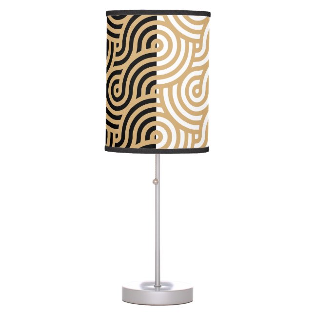 Modern Gold Sea Ocean Waves Outlines Pattern Table Lamp (Front)