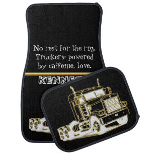 Modern Gold Semi-Truck Artwork Car Floor Mat