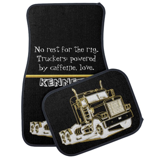 Modern Gold Semi-Truck Artwork Car Floor Mat (Set)