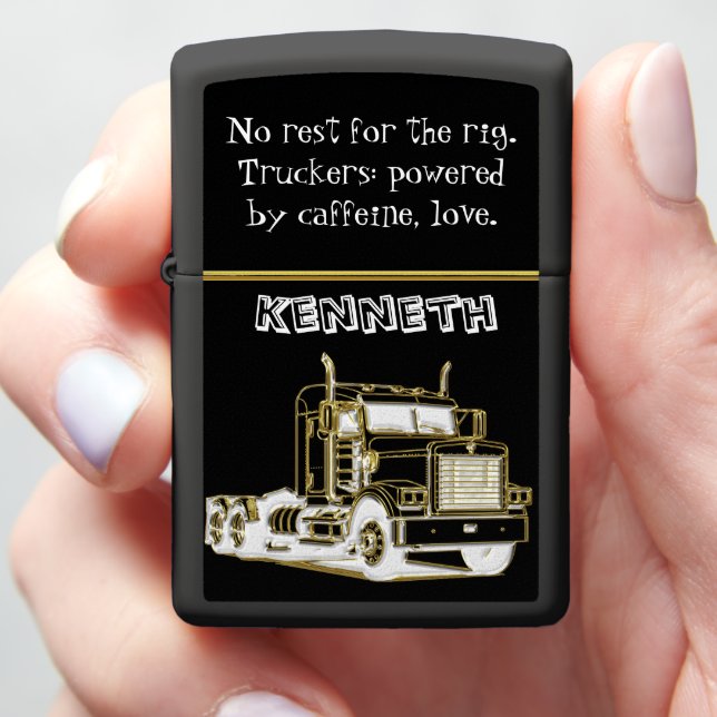 Modern Gold Semi-Truck Artwork Zippo Lighter (In Hand)
