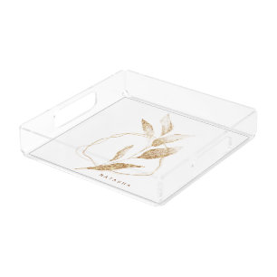 Modern Gold Shape Botanical Leaf Bridesmaid  Acrylic Tray