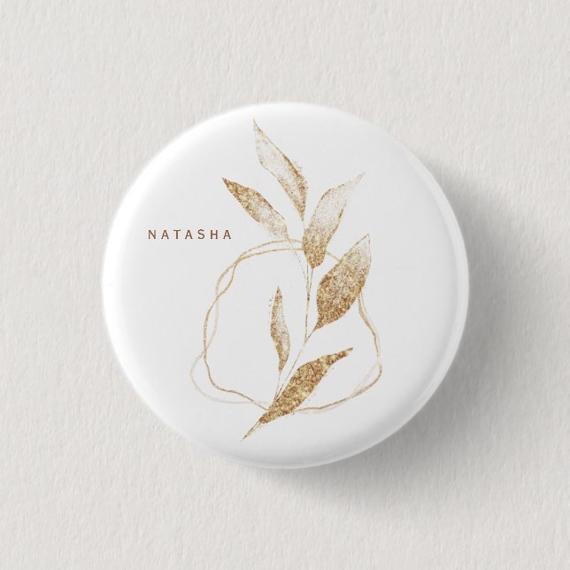 Modern Gold Shape Botanical Leaf Bridesmaid Button (Front)