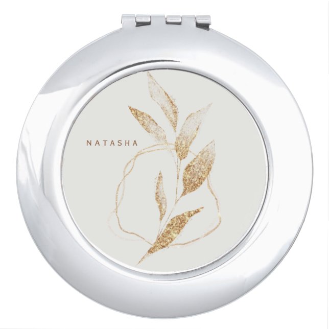Modern Gold Shape Botanical Leaf Bridesmaid  Compact Mirror (Front)