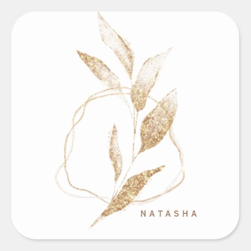 Modern Gold Shape Botanical Leaf Bridesmaid  Square Sticker