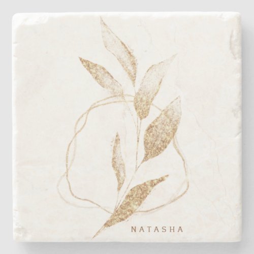 Modern Gold Shape Botanical Leaf Bridesmaid Stone Coaster