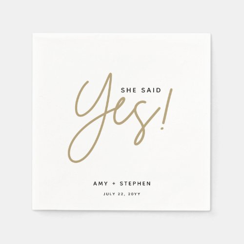 Modern Gold She Said Yes Engagement Party Napkins
