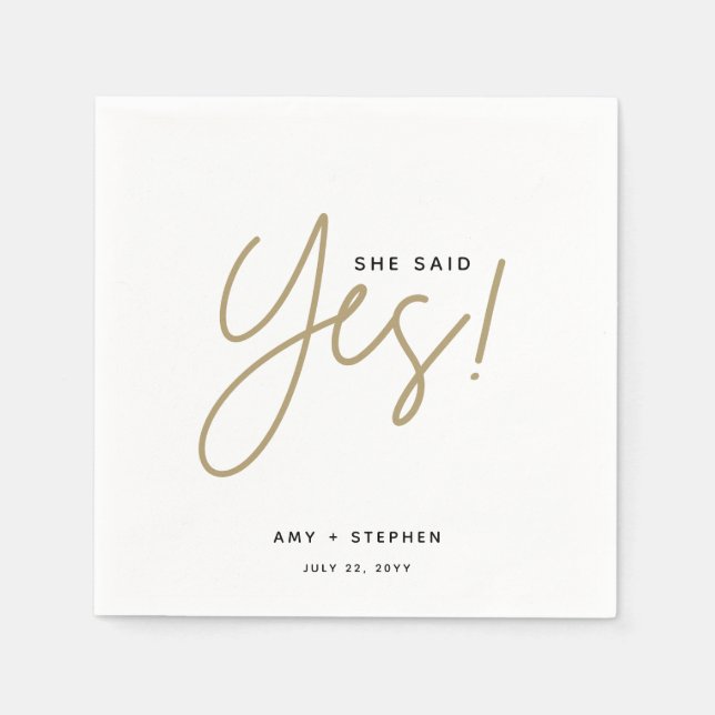 Modern Gold She Said Yes Engagement Party Napkins (Front)
