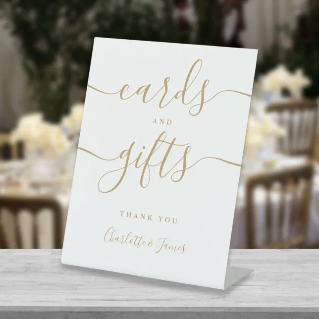 Modern Gold Signature Script Cards And Gifts Pedestal Sign | Zazzle