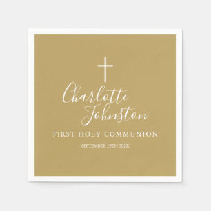 Modern Gold Signature Script First Holy Communion Napkins