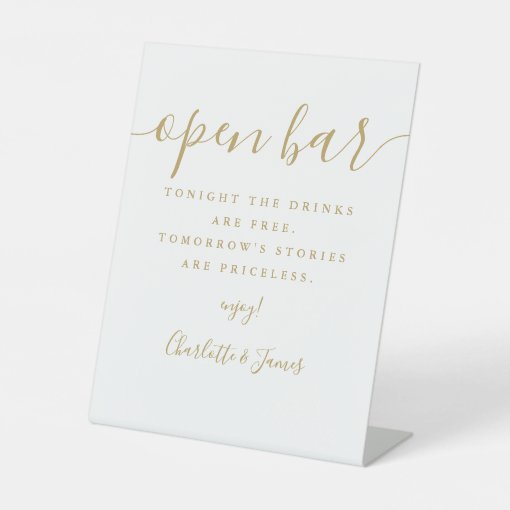 Modern Gold Signature Script Open Bar Pedestal Sign | Zazzle
