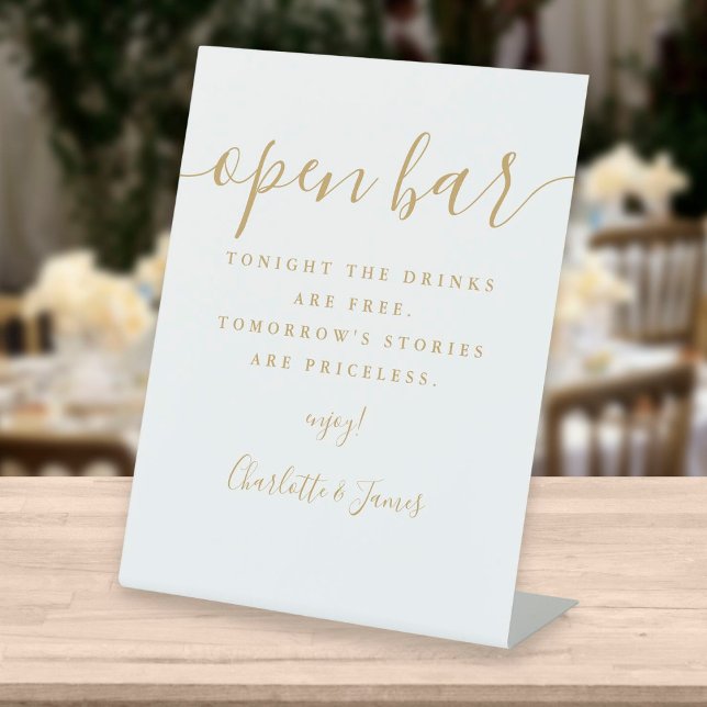 Modern Gold Signature Script Open Bar Pedestal Sign (Creator Uploaded)