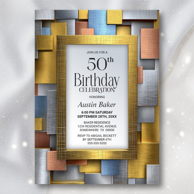 Modern Gold Silver 50th Birthday Party Invitation (Creator Uploaded)