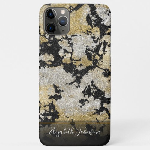 Modern Gold Silver  Black Glitter Marble Image iPhone 11 Pro Max Case