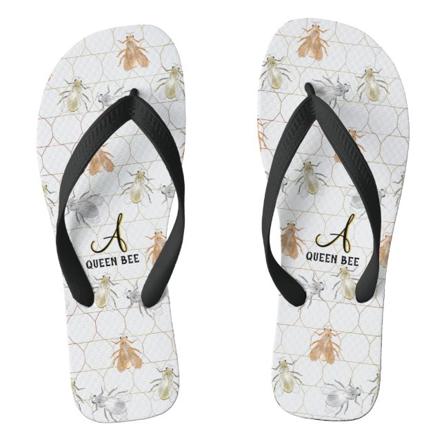 Modern Gold Silver Copper Metal Bees Flip Flops (Footbed)