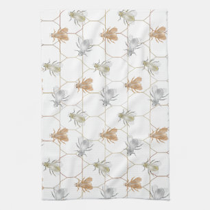 Modern Gold Silver Copper Metal Bees Kitchen Towel