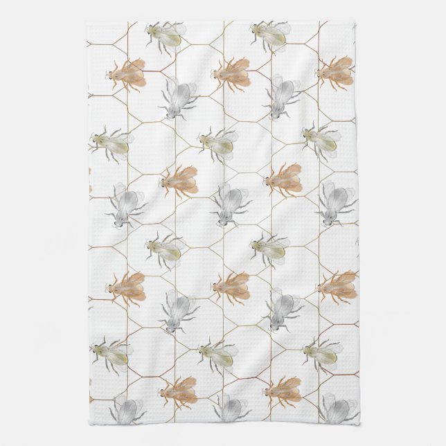 Modern Gold Silver Copper Metal Bees Kitchen Towel (Vertical)