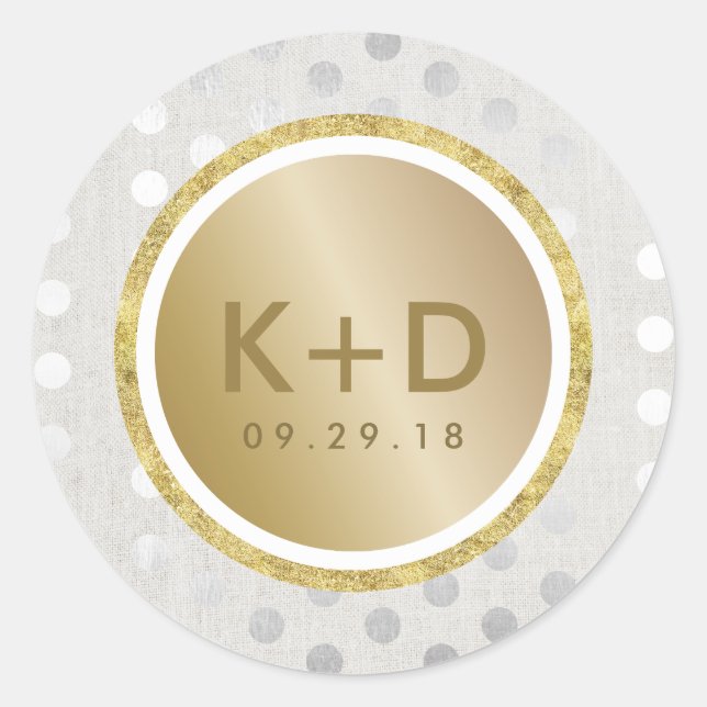 Modern Gold & Silver Dots Wedding Favor Classic Round Sticker (Front)