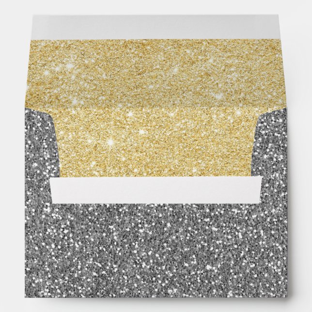 Modern Gold & Silver Glitter Wedding Envelope (Back (Bottom))