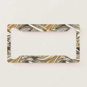 Modern Gold Silver Gray Swirls Waves Art Pattern License Plate Frame
