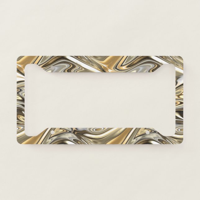 Modern Gold Silver Gray Swirls Waves Art Pattern License Plate Frame (Front)