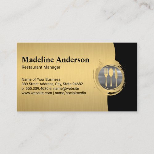 Modern Gold Silver Metallic Silverware Logo Business Card