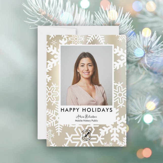 Modern Gold Snowflake Notary Holiday Photo  Card (Creator Uploaded)