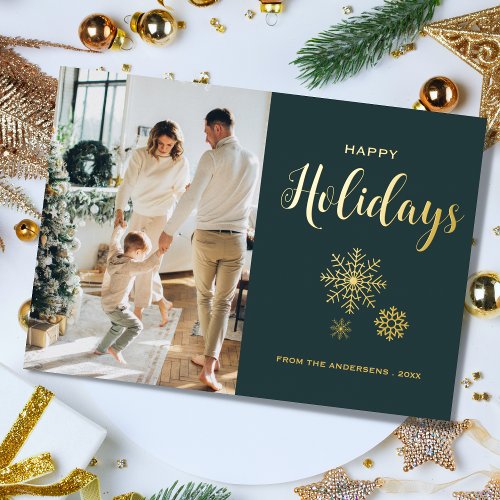 Modern Gold Snowflake Photo Foil Holiday Card