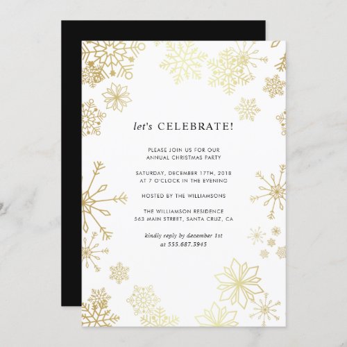 Modern Gold Snowflakes Christmas Party Invitation